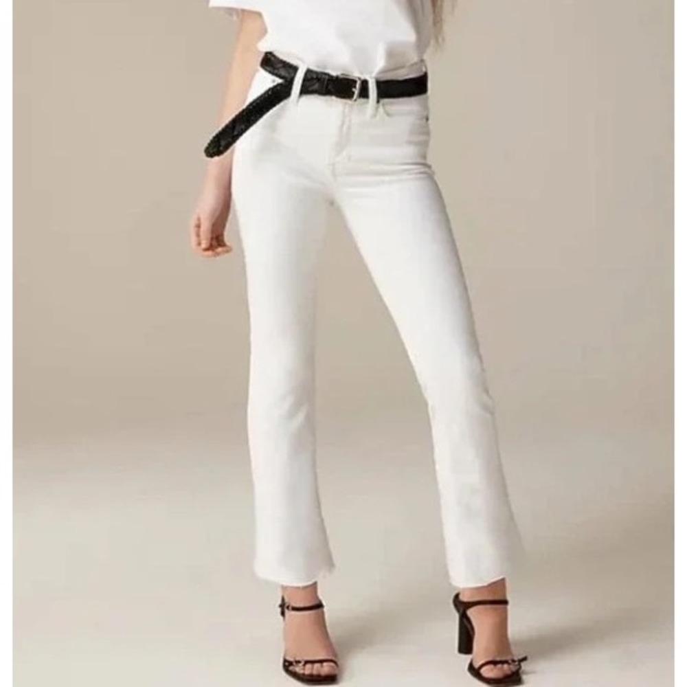 J.Crew 9" Demi Boot Crop‎ Jeans White High Rise Raw Hem BQ301 Size 33 NEW